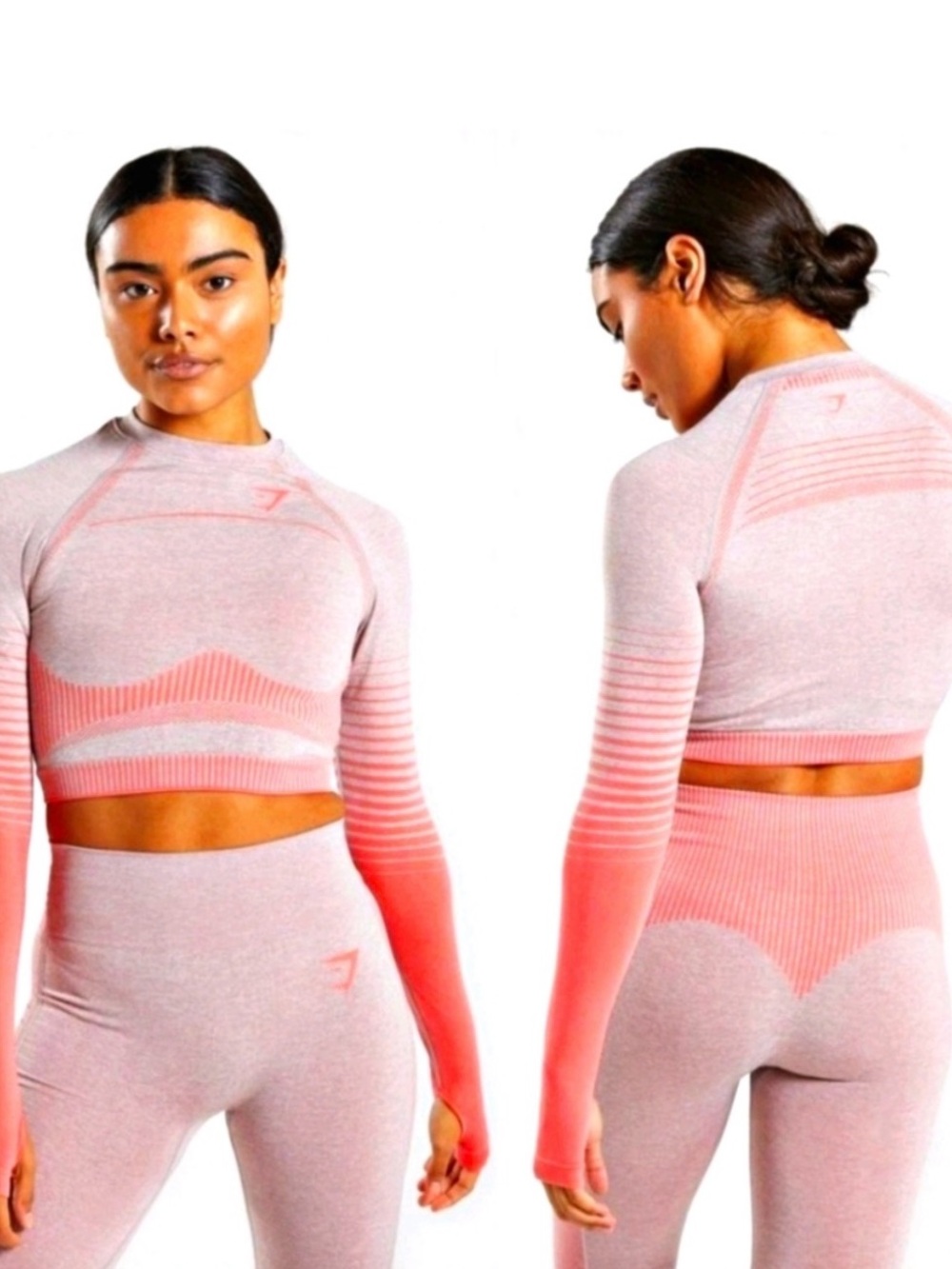 Gymshark | Seamless Ombre Crop Top & Leggings Set Pink Coral Size Small